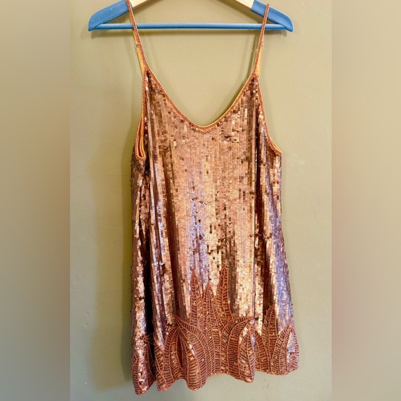 Copper Color Sequin and Beadwork Mini Dress lined holiday bling - Picture 5 of 14